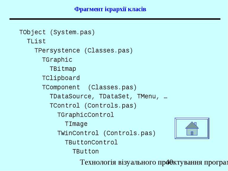 Фрагмент ієрархії класів TObject (System.pas) TList TPersystence (Classes.pas...