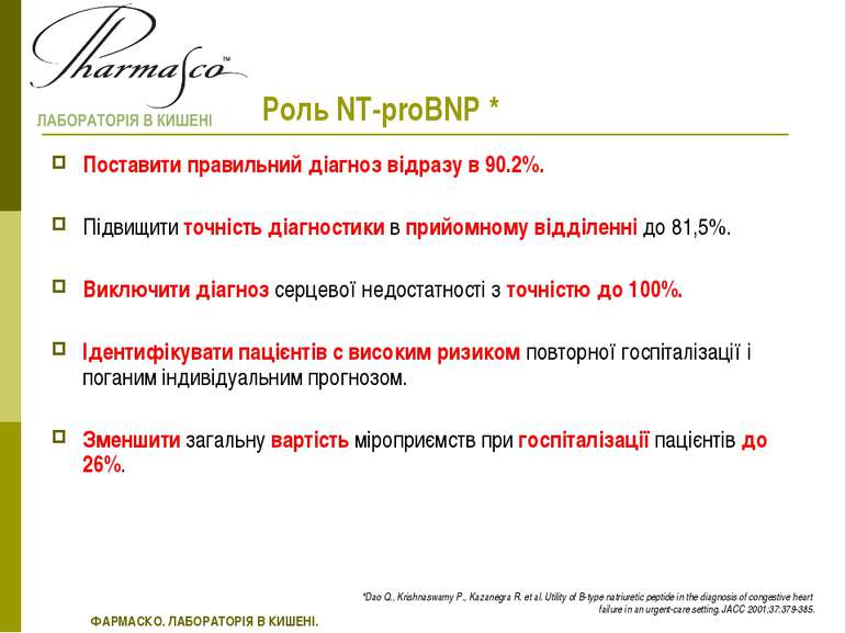 Роль NT-proВNP * Поставити правильний діагноз відразу в 90.2%. Підвищити точн...