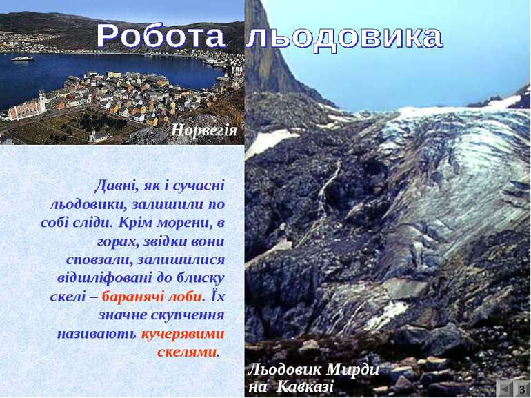 Льодовик Мирди на Кавказі Норвегія Давні, як і сучасні льодовики, залишили по...