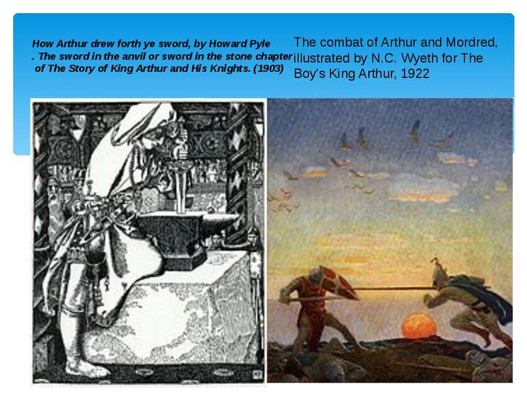 How Arthur drew forth ye sword, by Howard Pyle . The sword in the anvil or sw...