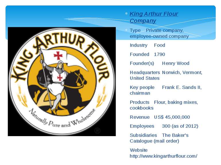 King Arthur Flour Company Type Private company, employee-owned company Indust...