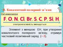 IІ. Ковалентний полярний зв’язок Ряд неметаллов электронегативність зменшуєть...