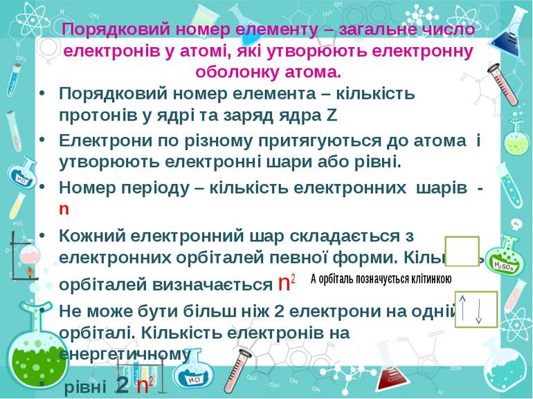 Порядковий номер елементу – загальне число електронів у атомі, які утворюють ...