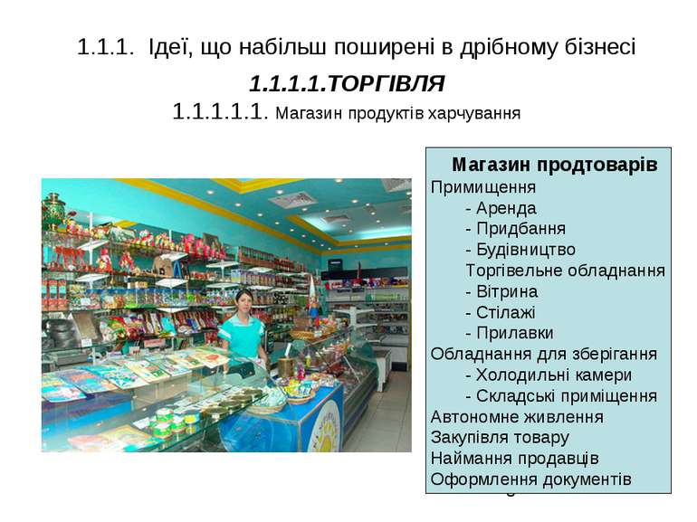 * 1.1.1.1.ТОРГІВЛЯ 1.1.1.1.1. Магазин продуктів харчування 1.1.1. Ідеї, що на...