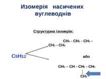 Изомерія насичених вуглеводнів Структурна ізомерія: CH3 - CH2 - CH2 - CH2 - C...