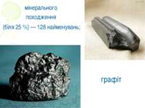 мінерального походження (біля 25 %) — 128 найменувань; графіт
