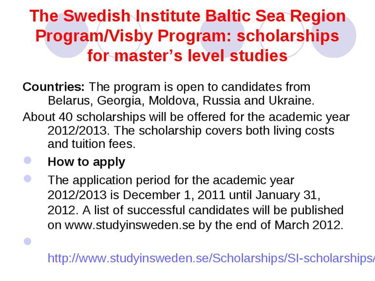 The Swedish Institute Baltic Sea Region Program/Visby Program: scholarships f...