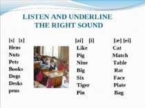 LISTEN AND UNDERLINE THE RIGHT SOUND [s] [z] Hens Nuts Pets Books Dogs Desks ...