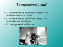 Технологічні стадії 1. нанесення на таблетки покриття із знебарвленої суспенз...