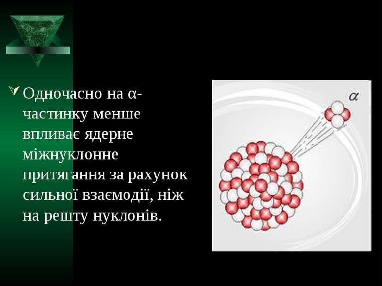 Одночасно на α-частинку менше впливає ядерне міжнуклонне притягання за рахуно...