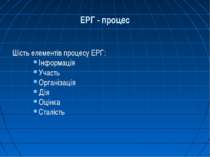ЕРГ - процес Шість елементів процесу ЕРГ: Інформація Участь Організація Дія О...