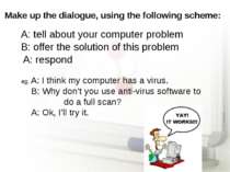 Make up the dialogue, using the following scheme: A: tell about your computer...