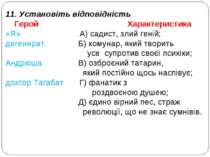 11. Установіть відповідність Герой Характеристика «Я» А) садист, злий геній; ...