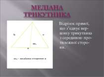 Відрізок прямої, що з’єднує вер-шину трикутника з серединою про-тилежної стор...