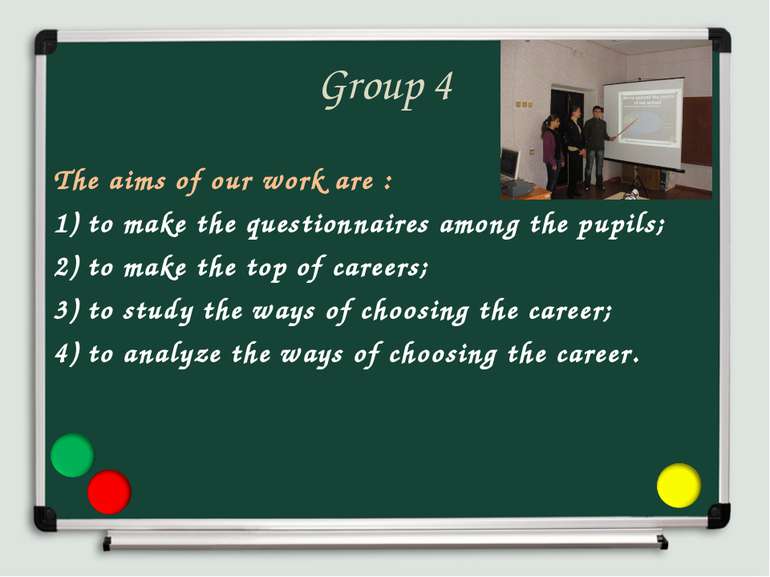 Group 4 The aims of our work are : 1) to make the questionnaires among the pu...