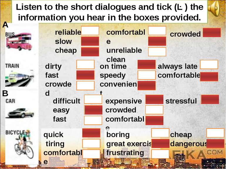 Listen to the short dialogues and tick (✓) the information you hear in the bo...