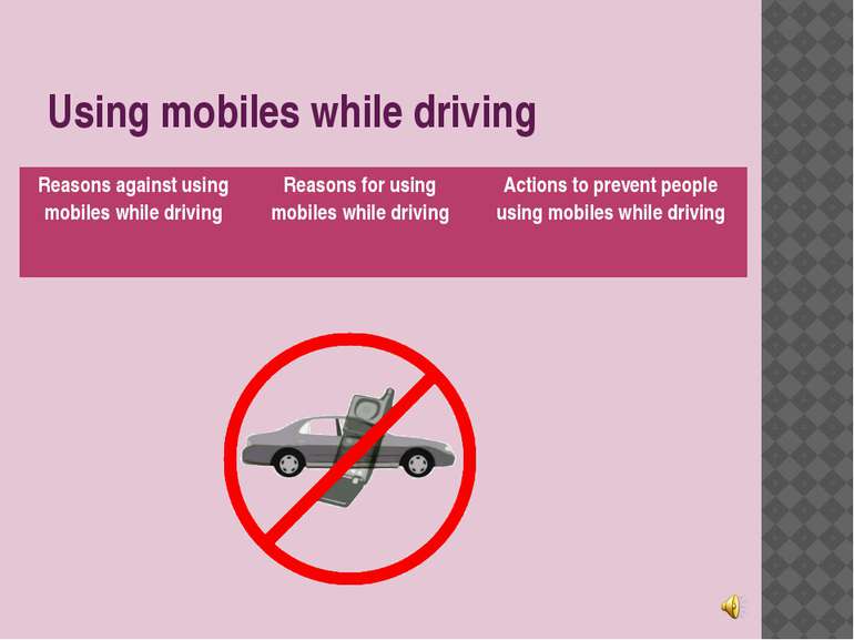 Using mobiles while driving Reasons against using mobiles while driving Reaso...