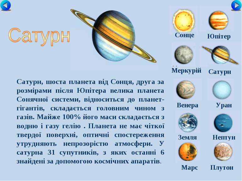 Сонце Меркурій Сатурн Венера Уран Земля Нептун Юпітер Марс Плутон Сатурн, шос...