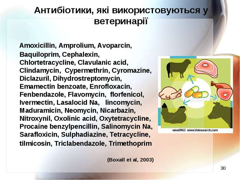 * Антибіотики, які використовуються у ветеринарії Amoxicillin, Amprolium, Avo...