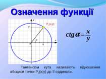 Означення функції Тангенсом кута називають відношення абсциси точки Pα(x;y) д...