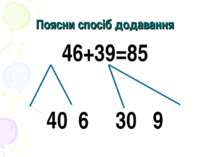 Поясни спосіб додавання 46+39=85 40 6 30 9