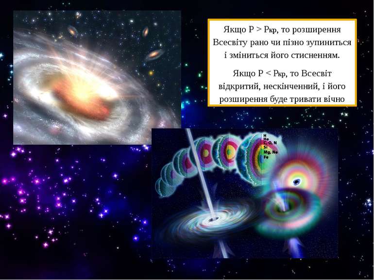 Якщо Р > Ркр, то розширення Всесвіту рано чи пізно зупиниться і зміниться йог...