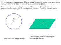 Фігуру називають симетричною відносно точки О, якщо для кожної точки даної фі...