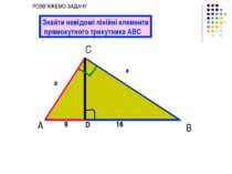 А С В b a 9 16 Знайти невідомі лінійні елементи прямокутного трикутника АВС D...