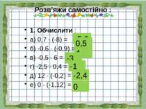 Розв’яжи самостійно : 1. Обчислити : а) 0,7 ∙ (-8) = б) -0,6 ∙ (-0,9) = в) -0...