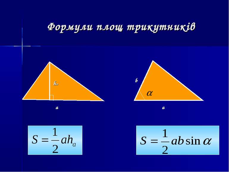 Формули площ трикутників a ha a b