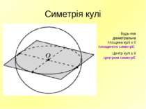 Симетрія кулі Будь-яка діаметральна площина кулі є її площиною симетрії. Цент...