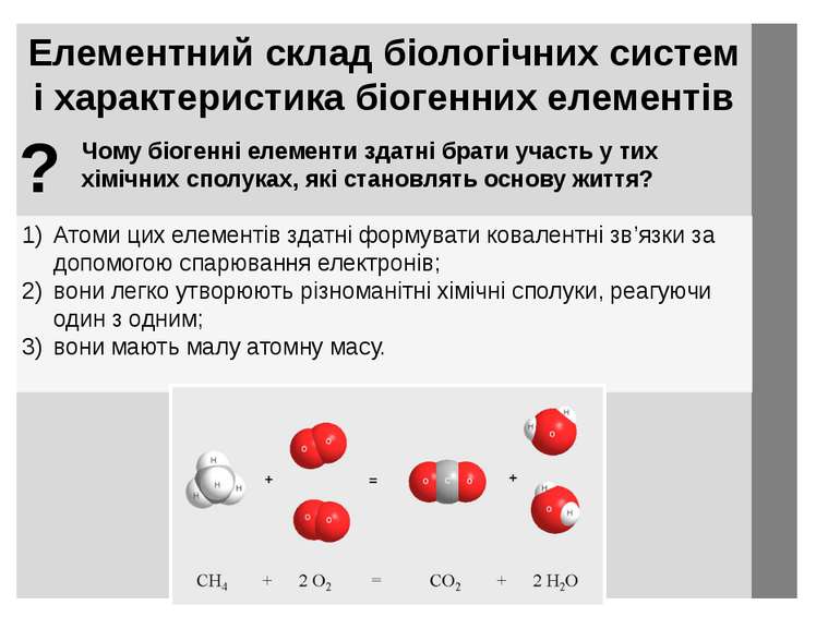 Елементний склад біологічних систем і характеристика біогенних елементів Атом...