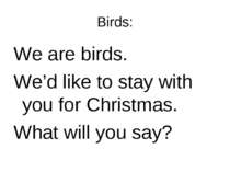 Birds: We are birds. We’d like to stay with you for Christmas. What will you ...