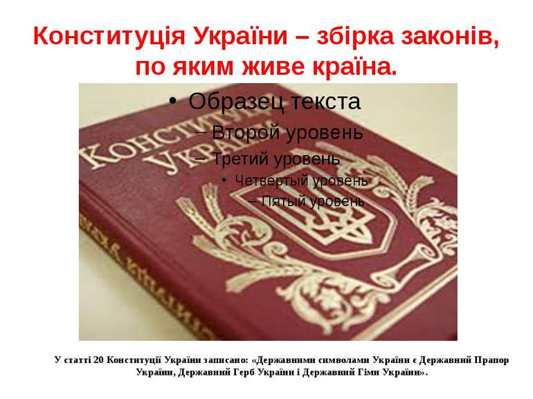 Конституція України – збірка законів, по яким живе країна. У статті 20 Консти...
