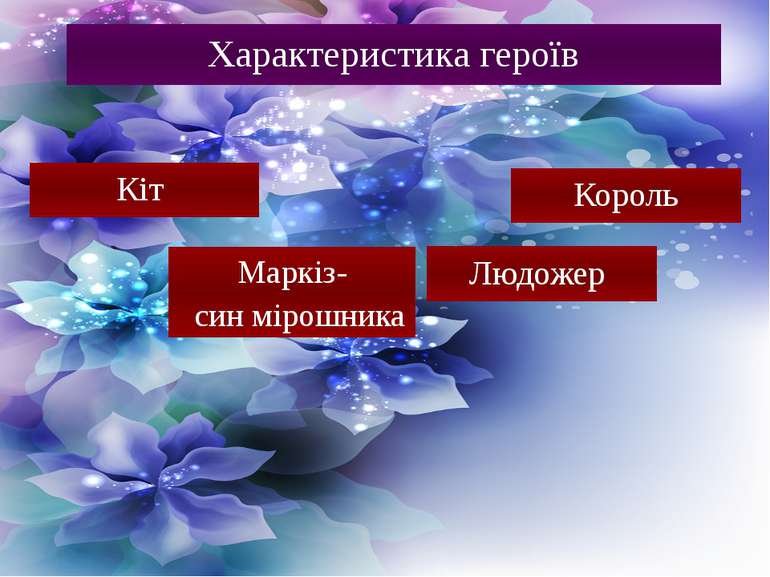 Характеристика героїв Кіт Людожер Маркіз- син мірошника Король