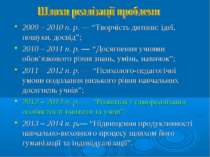 2009 – 2010 н. р. — “Творчість дитини: ідеї, пошуки, досвід”; 2010 – 2011 н. ...