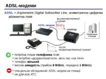 ADSL-модеми сплітер ADSL-модем потрібна тільки телефонна лінія не потрібно «д...
