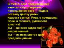В ХVІІІ в. поэт Тредиаковский написал стихотворение, посвящённое розе — «Ода ...