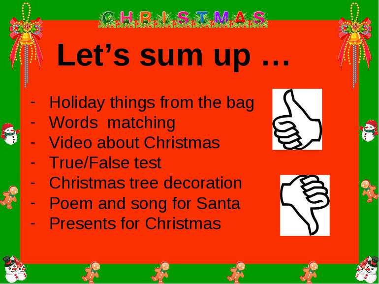Holiday things from the bag Words matching Video about Christmas True/False t...