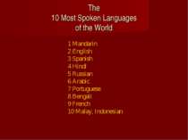 The 10 Most Spoken Languages of the World 1 Mandarin 2 English 3 Spanish 4 Hi...