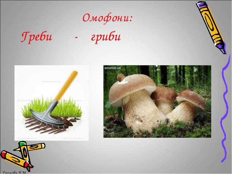 Греби - гриби Омофони: Громова Н.М. Громова Н.М.