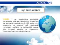ЩО ТАКЕ АIESEC? AIESEC - це міжнародна молодіжна організація, яка дає можливі...
