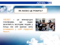 ЯК AIESEC ЦЕ РОБИТЬ? AIESEC – це міжнародна платформа, що надає можливість мо...