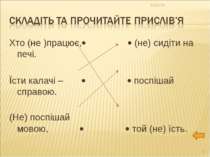 Хто (не )працює, (не) сидіти на печі. Їсти калачі – поспішай справою. (Не) по...