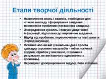 Етапи творчої діяльності Накопичення знань і навиків, необхідних для чіткого ...