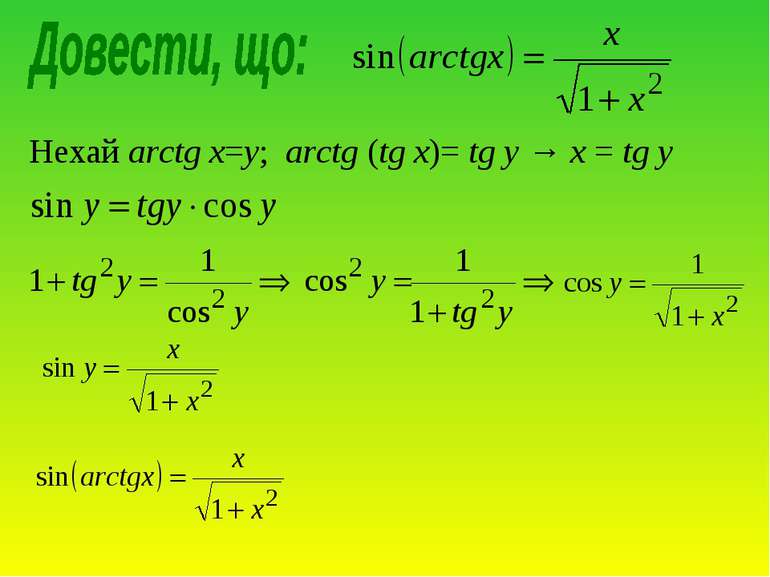 Нехай arctg x=y; arctg (tg x)= tg y → x = tg y