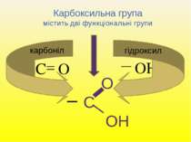 Карбоксильна група містить дві функціональні групи ОН С О карбоніл гідроксил ...