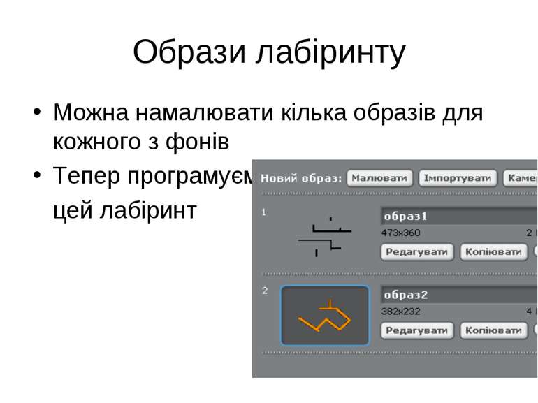 Образи лабіринту Можна намалювати кілька образів для кожного з фонів Тепер пр...