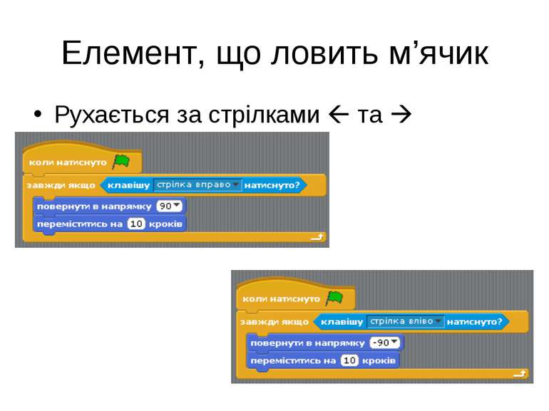 Елемент, що ловить м’ячик Рухається за стрілками та