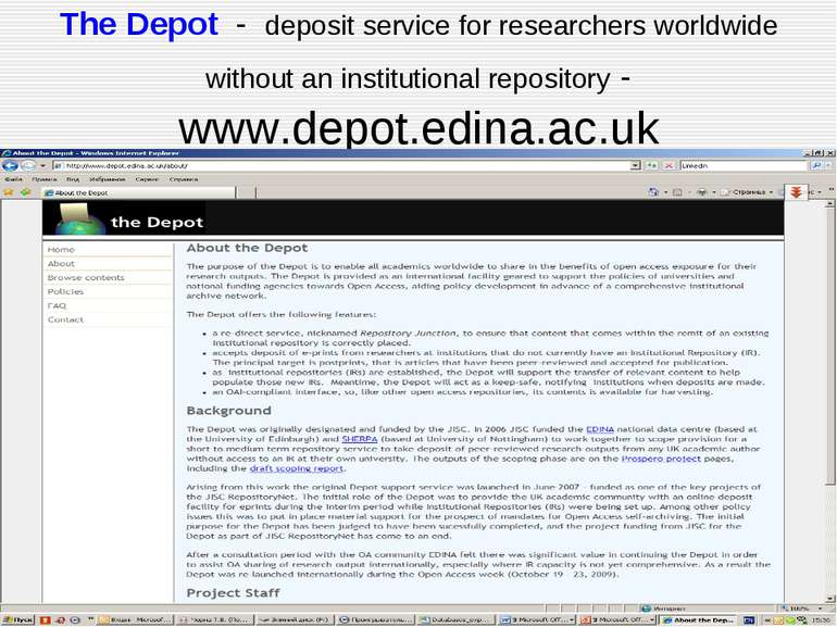 The Depot - deposit service for researchers worldwide without an institutiona...